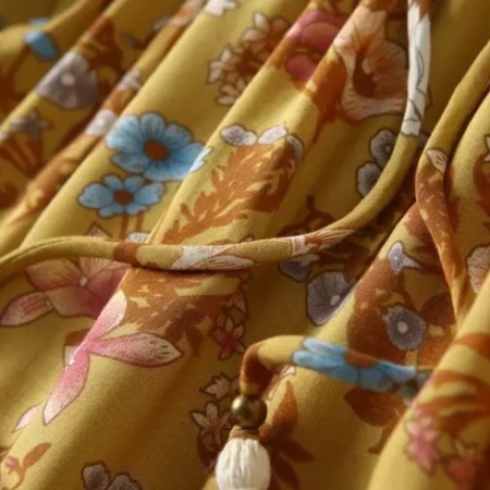 SOLD OUT Golden Floral Ruffle Boho Long Sleeve Dress - Picture 12 of 12